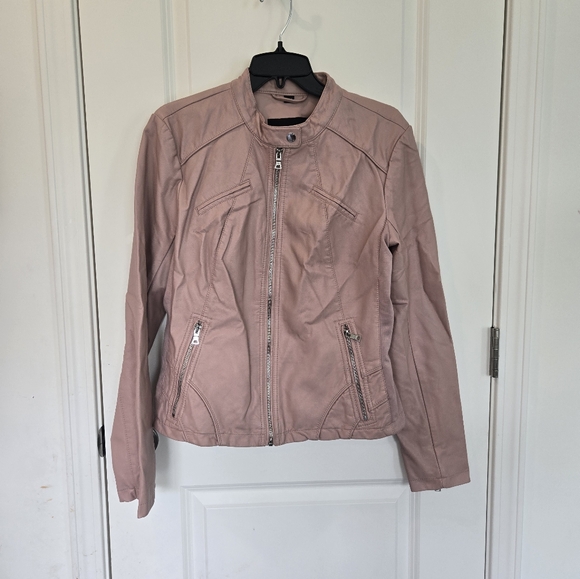 Guess Women's Faux Leather Pink Moto Jacket Size Large - Picture 1 of 10